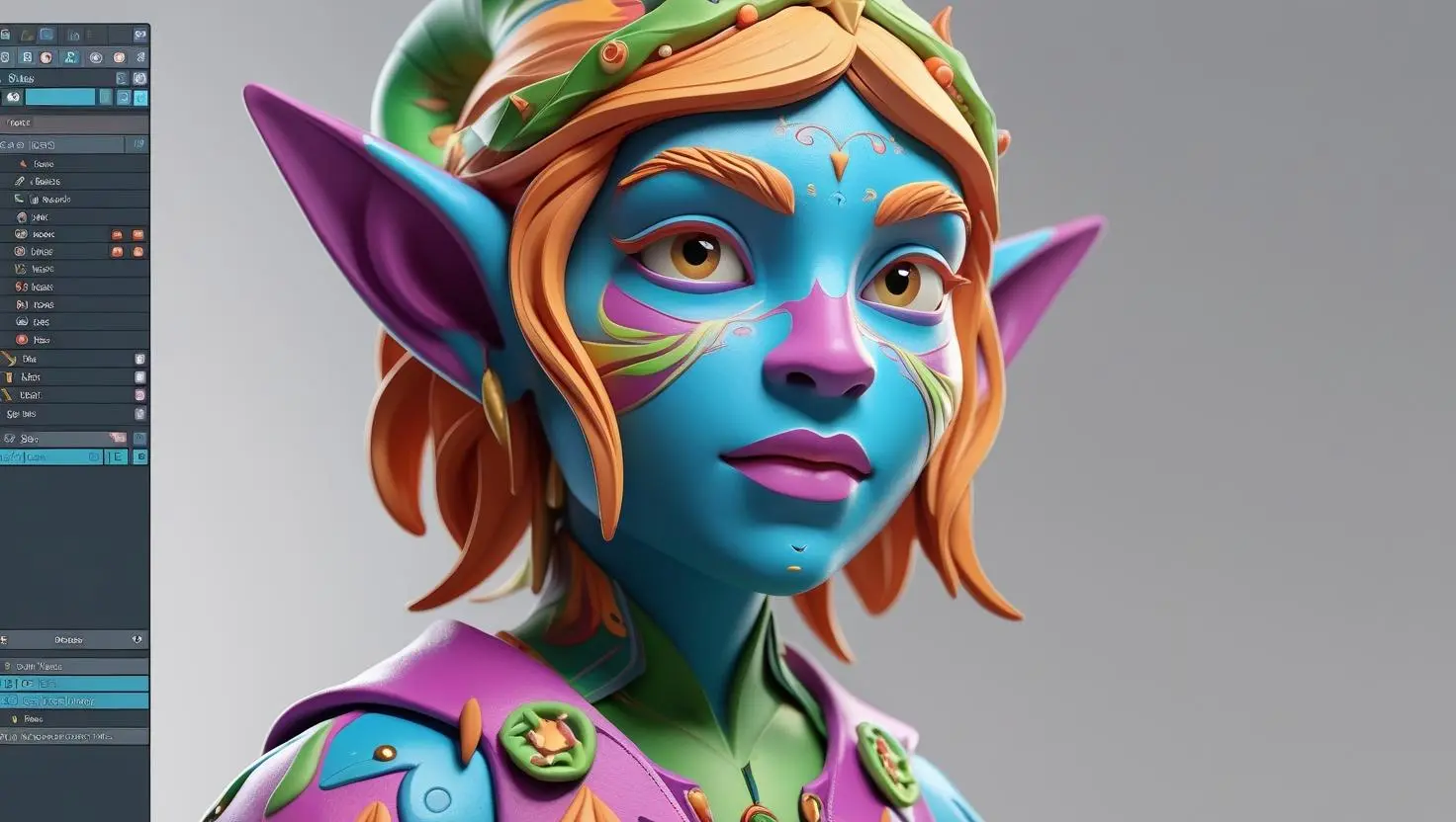 Blender 3D modeling software in action, creating a detailed character model
