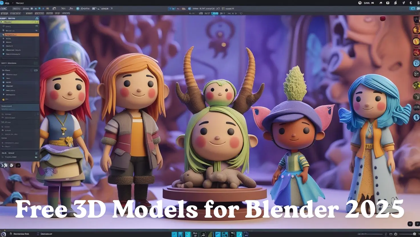 Blender workspace with free 3D models imported.